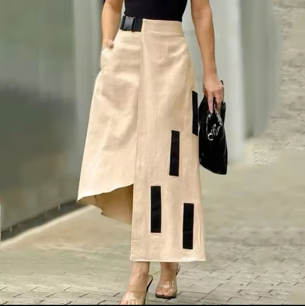New Spring Women Fashion Buckle HighWaist A-Line Skirts Loose Asymmetric Pocket - Picture 1 of 3